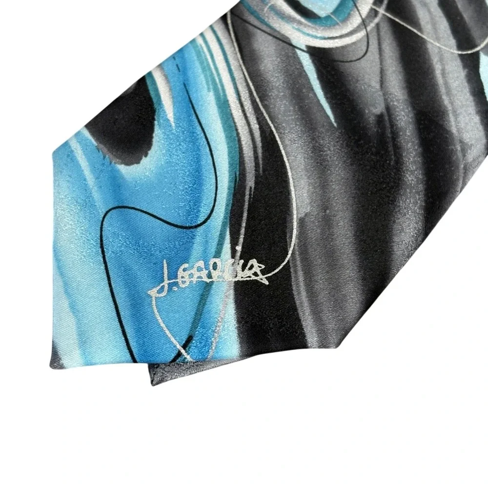 J Garcia Drummers Collectors Edition Silk‎ Tie Blue Grey Abstract Art Necktie